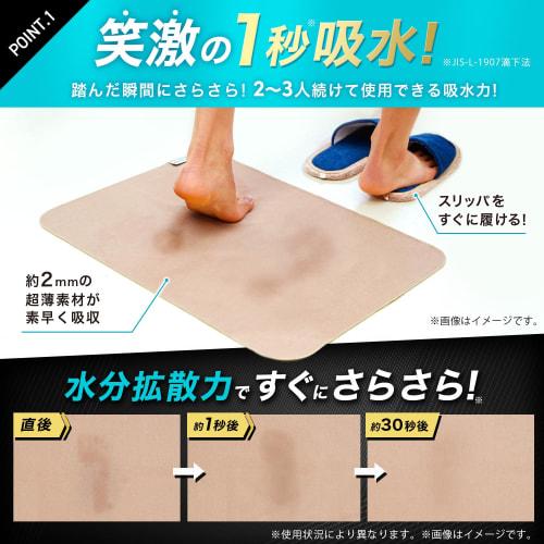 Shogeki SHOCK Ultra-Thin, Smooth Bath Mat (45x60cm) Beige / Made In Japan / Non-Slip / Incredibly Thin and Highly Absorbent