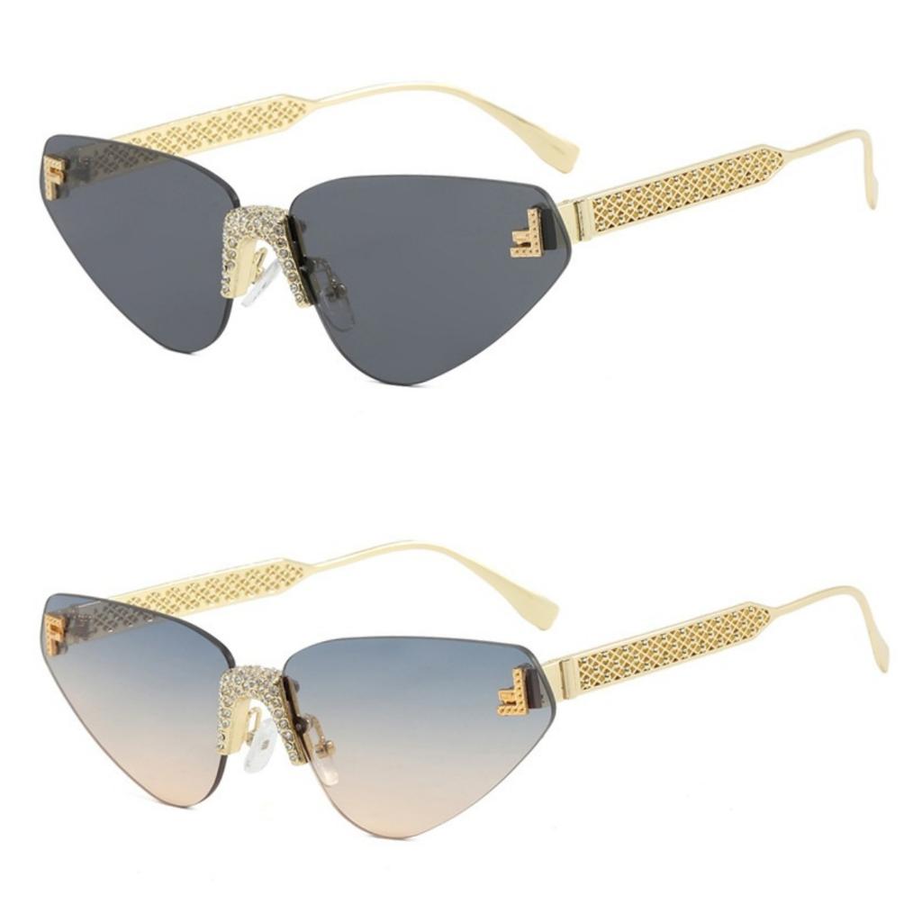 Women'S Sexy Cat Eye Rimless Rhinestone Sunglasses Luxury Brand Designer Retro Punk Metal Sunglasses Men'S Uv400 Driving Glasses