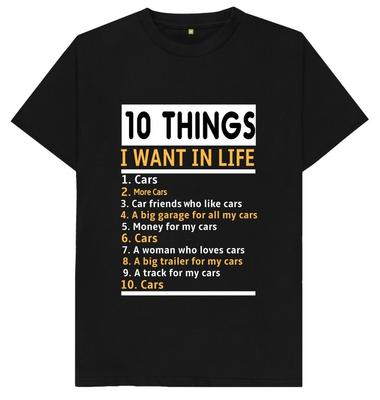 10 Dinge, die ich im Leben will Mechanikerwerkstatt Lustiges T-Shirt