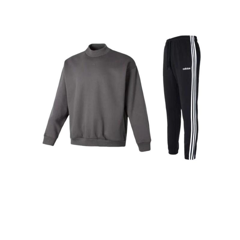 

Adidas Однотонный флисовый свитшот с логотипом бренда, полосатые удобные длинные брюки, повседневный спортивный костюм, унисекс, свитшот, брюки, спортивный костюм DQ3093+-IX1966 M