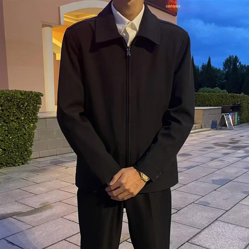 

Мужская повседневная куртка с лацканами в гонконгском стиле — легкая ветровка на весну/осень M чёрный