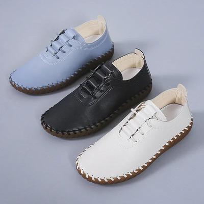 Zapatos Oxford Casuales para Mujer, de Costura, Planos, con Cordones, de Cuero, Suela Blanda, Mocasines Cómodos, Zapatos Loafer, Talla Grande 43
