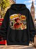 Unisex Hoodie Shalom Mr Morris Returns Comic Graphic for Man in a Brown Costume Surrounded by Paw Prints Speech Bubbles and Retro Pop Art Details