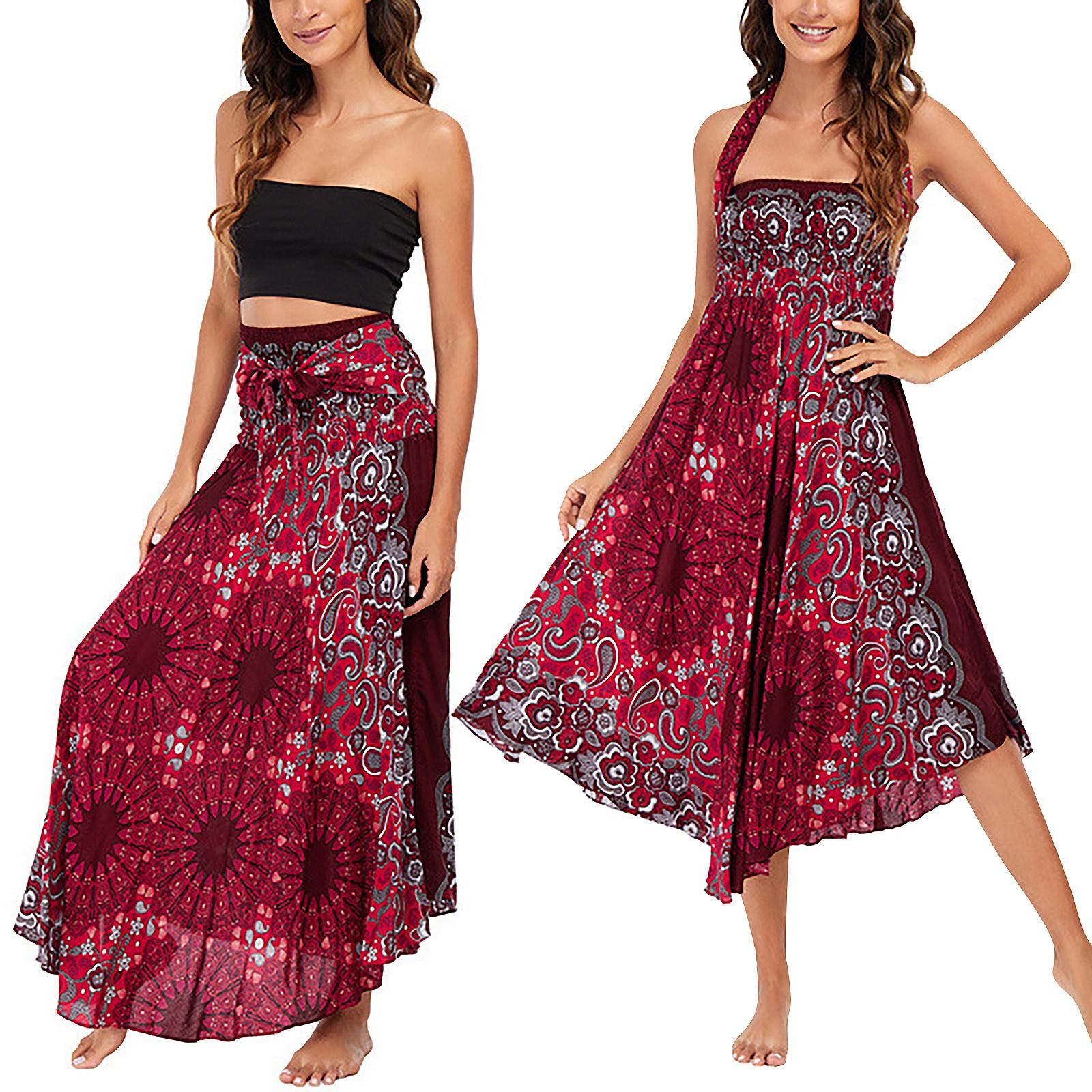 

Женское летнее платье для отдыха и отдыха с принтом в виде морского берега и V-образным вырезом и разрезом One Size винный