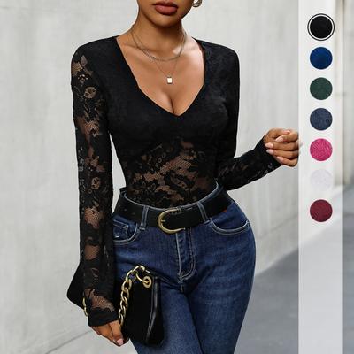 Women's Solid Color Sexy Long Sleeve Jumpsuit  Spring Autumn Casual Outfits For Women Wholesale