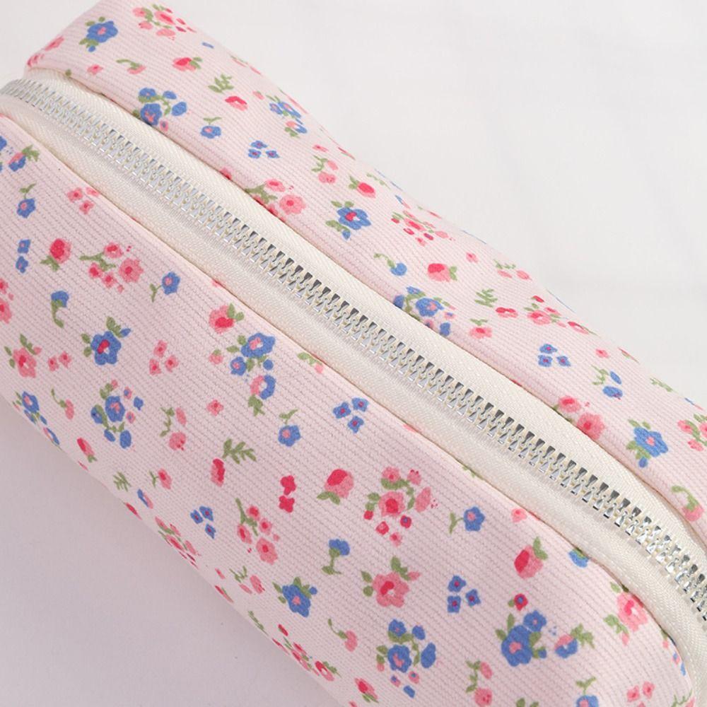 Cartoon Fresh Floral Pen Bag Large Capacity Portable Stationery Bag Multifunctional Pencil Case Gift