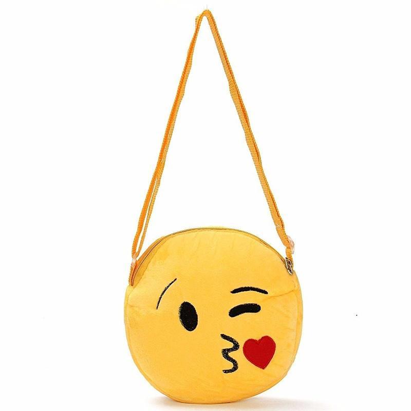 Cute Kids Mini Emoji Coin Purse Case Funny Plush Bag Shoulder Strap Rucksack