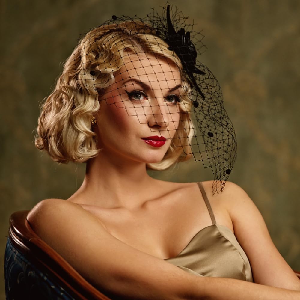 BENECREAT 2.18 Yards Birdcage Veil Netting Fabric, 17.7inch Wide Russian Millinery Netting Organza Tulle Fabric Black Net Mesh Hat Veil for Wedding,