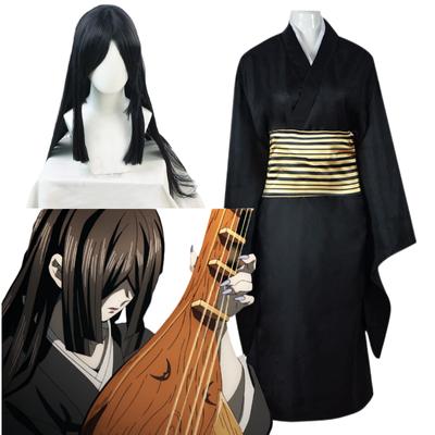 Anime Demon Slayer Nakime Cosplay conjunto completo cinturón kimono para regalo neutral de Halloween con disfraces de peluca