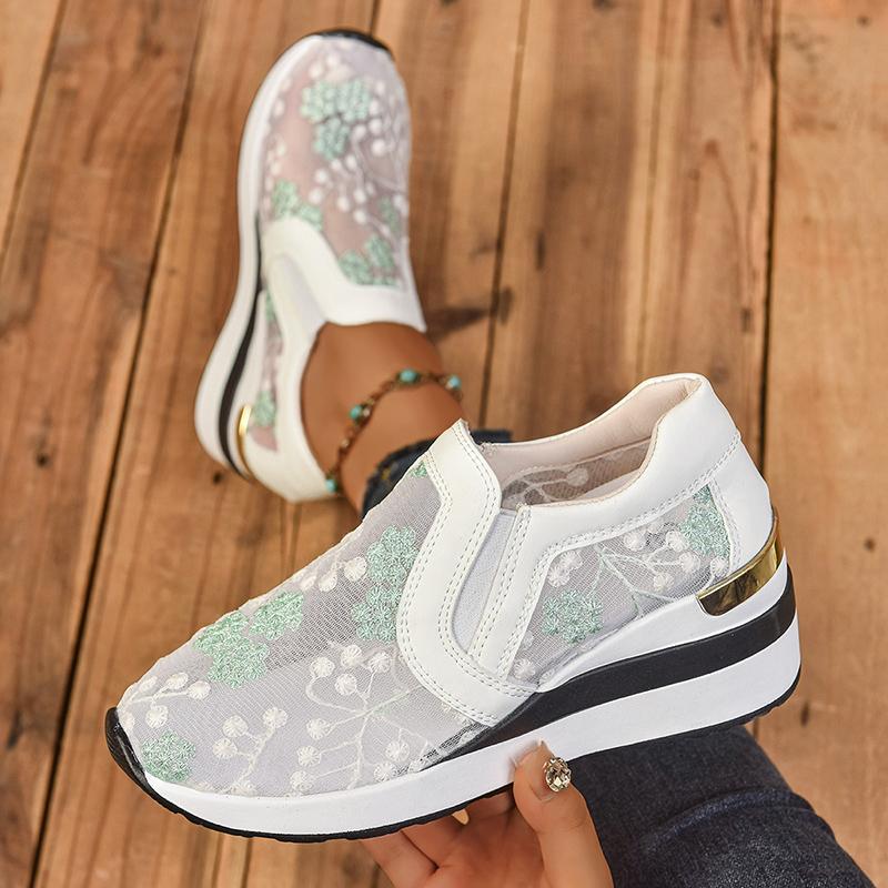 Fashion Fashion Embroidered Wedges Shoes for Woman Summer Mesh Breathable Platform Sneakers Women Lightweight Slip On Casual Sport Shoes