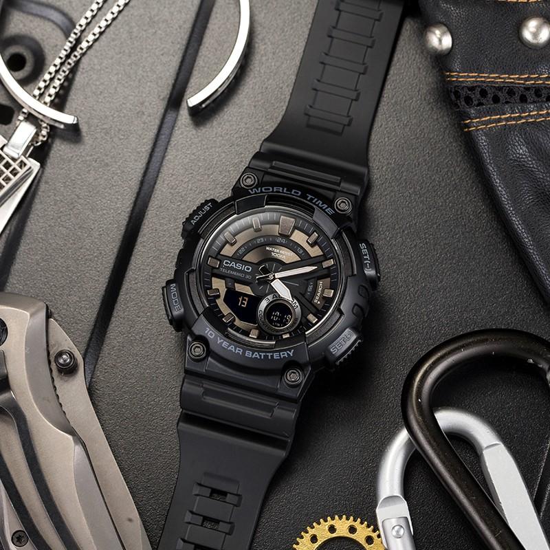 Casio Watch Series-circular Black Warrior, Street Retro, Dual Display, Quartz Movement, Japanese and Korean Watch, Same Style for AEQ-110W-1BBA-110-1A