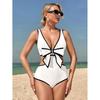 New Sexy Deep V-Neck One Piece Swimsuit For Women Patchwork Swimwear Female Bodysuit Backless Bathing Suit Bathers
