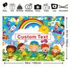 Custom Text Kids Backdrop, Colorful Cartoon Back To School Party Background