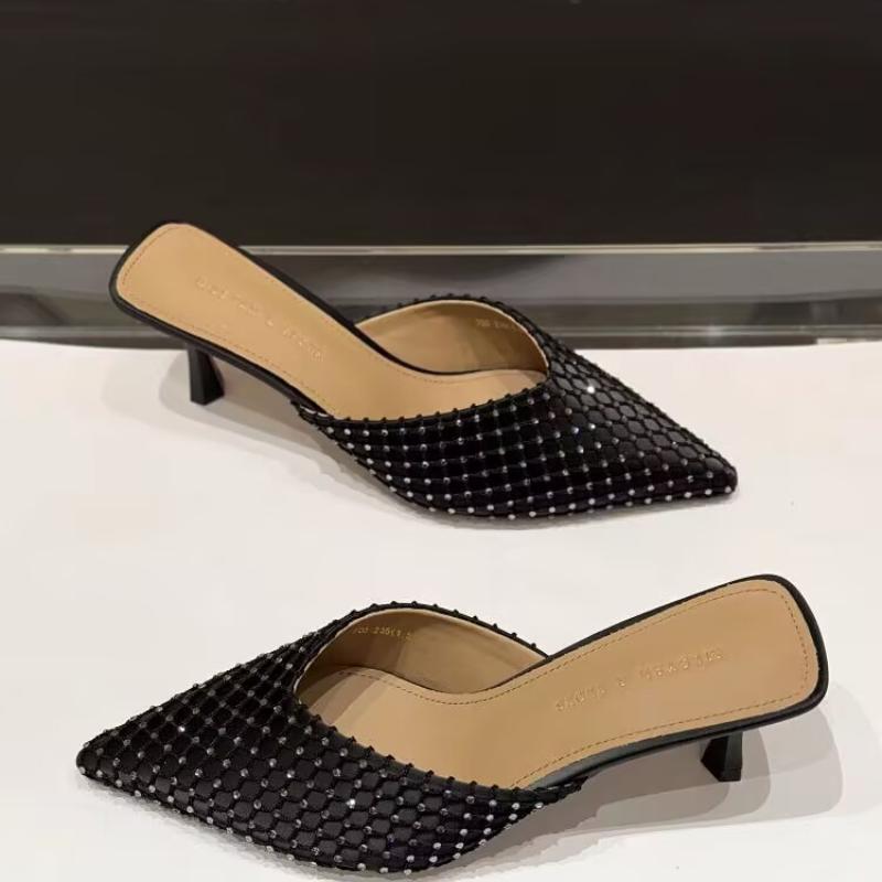 Mode Kristall Spitzschuh High Heels Damen Slipper Sexy Mules Schuhe Neue Sandalen 2025 Trend Kleid Party Sommer Slingback Damen Pumps