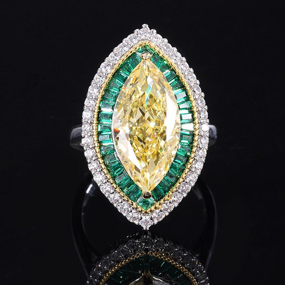 Moda 18 K Altın Kaplama 9*18 MM Fantezi Canlı Courndum Yüzük Kadınlar için Yıldönümü Hediyesi 925 Ayar Gümüş Güzel Takı