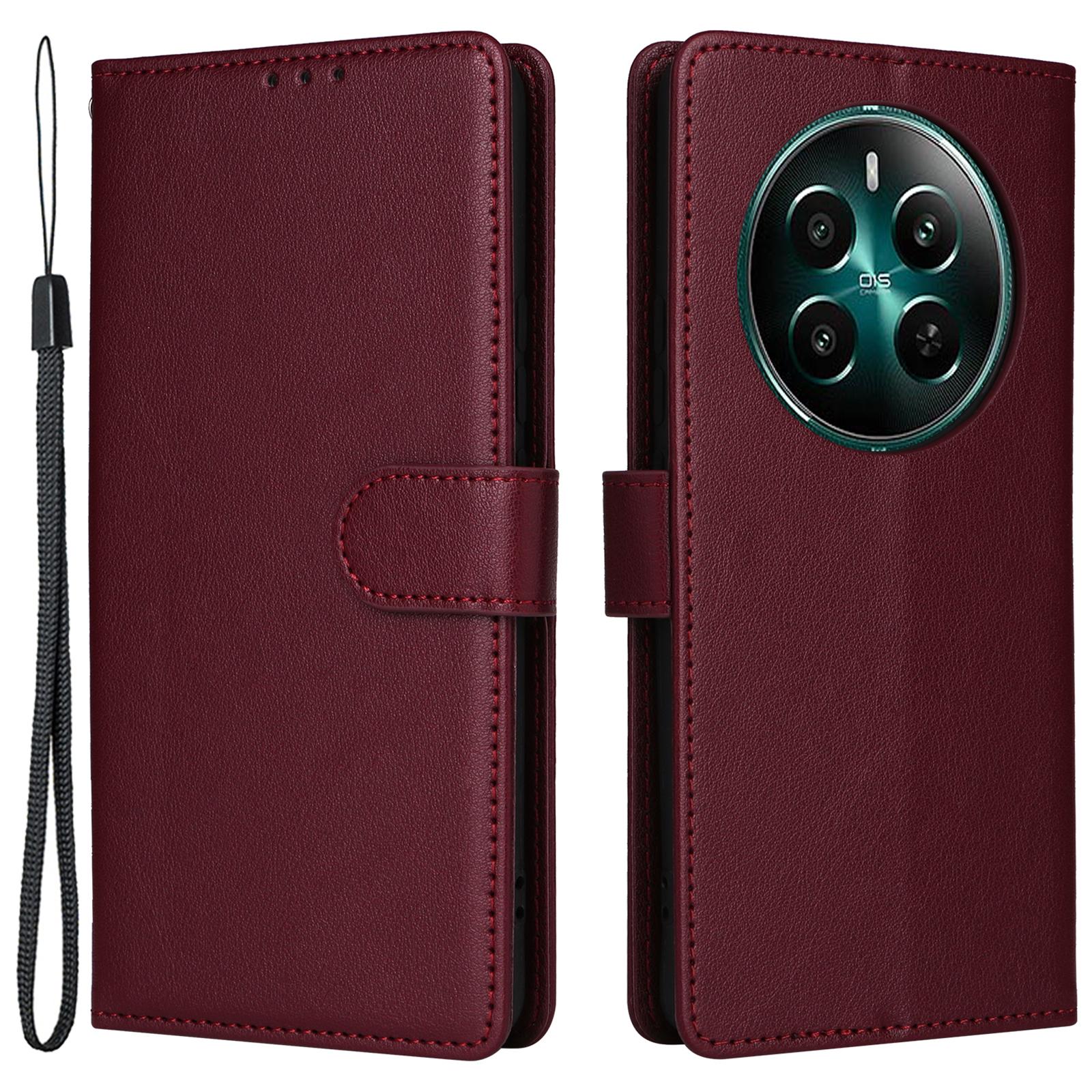 

For Realme 12 4G/12+ 5G Case 3 Card Slots Slim-Fit PU Leather Wallet Stand Phone Cover Wine Red