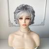 Women’s Short Curly Wig with Side Bangs Fluffy Gray-White Heat-resistant Synthetic Hairpiece