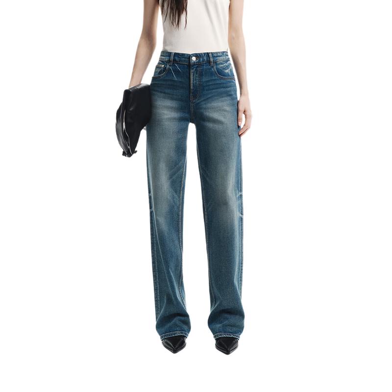 

MO&Co. Mid-Low Waist Distressed Straight-Leg Lycra Cotton Jeans M 27