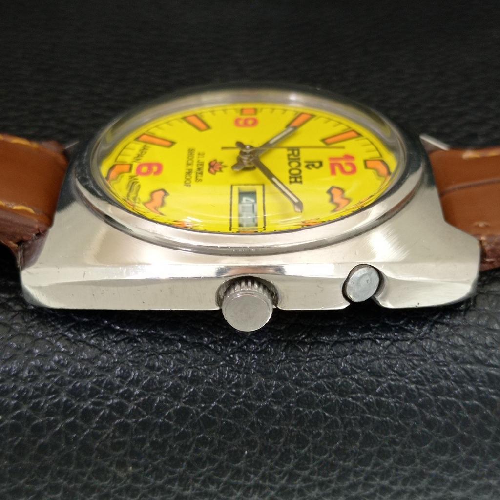 VINTAGE RICOH R31 AUTOMATIC JAPAN MENS YELLOW COLOR DIAL WATCH a707732-1
