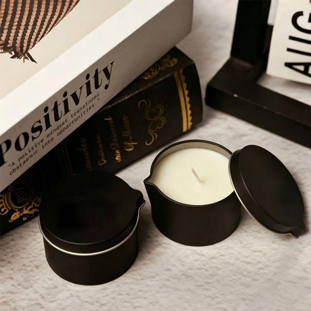 With Spout Round Candle Container Black Silver Color Empty Storage Can Metal Tin Aromatherapy