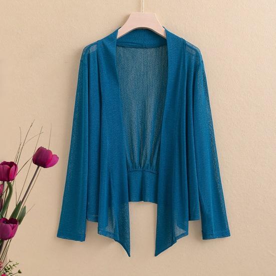 Women Coat Solid Color Cardigan Blouse Casual Loose Quick Dry Long Sleeve Quick Dry Thin See-through Open Stitch Sunscreen AC Warm Jacket