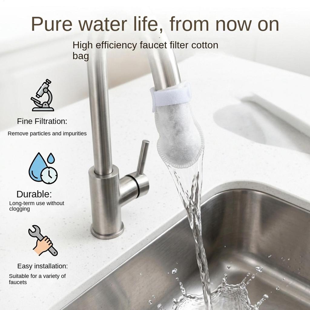 50pcs Faucet Filter Cotton Splash-Proof Portable Pouch Faucet Filter For Kitchen Sink For Scale Sediment Silt Sand