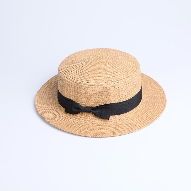 Parent-child sale sun flat straw hat boater hat girls bow summer Hats For Women kid and Beach flat panama straw hat