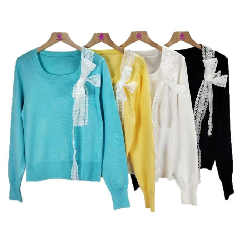 The New Autumn Casual, Stylish and Versatile Lace Patchwork Commuting Sweet Knitted Sweater, Square-neck Sweater for Women