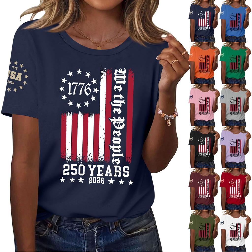 Moda feminina casual estampado manga curta gola redonda pulôver tops