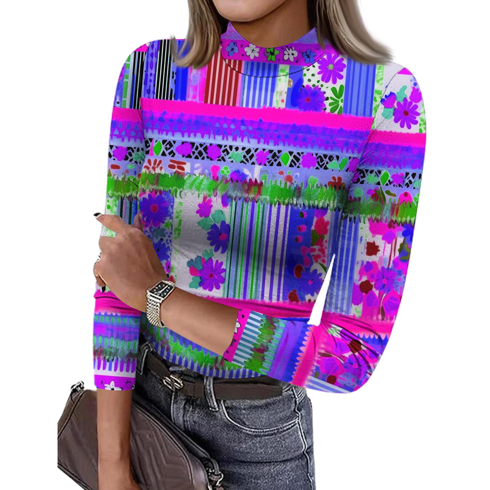 

Women s Slim Bottom T,shirt Fashion Casual Printing Round Neck Pullover 3/4 Sleeve Top L