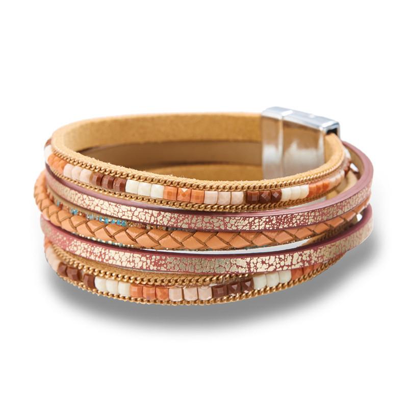Bohemian Woven Leather Wristband With Alloy Accents For Casual Accessory