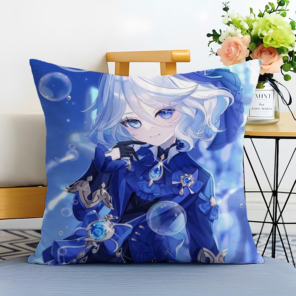 Game Genshin Furina Cushion Cover Washable Linen Pillowcase Soft For Sofa Bed Cozy Home Room Decor
