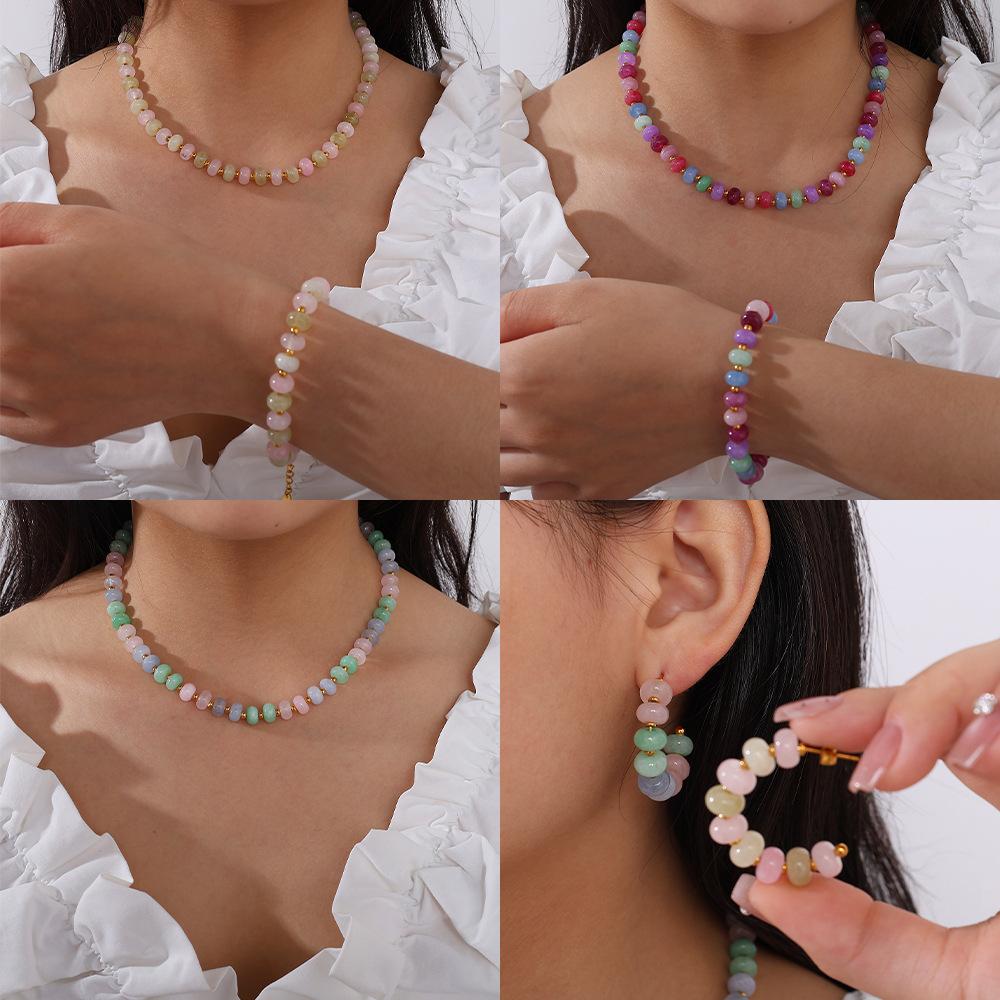 Fashion Color Natural Stone Abacus Bead Bracelet Light Luxury Versatile Personality Bracelet Earrings Jewelry Women