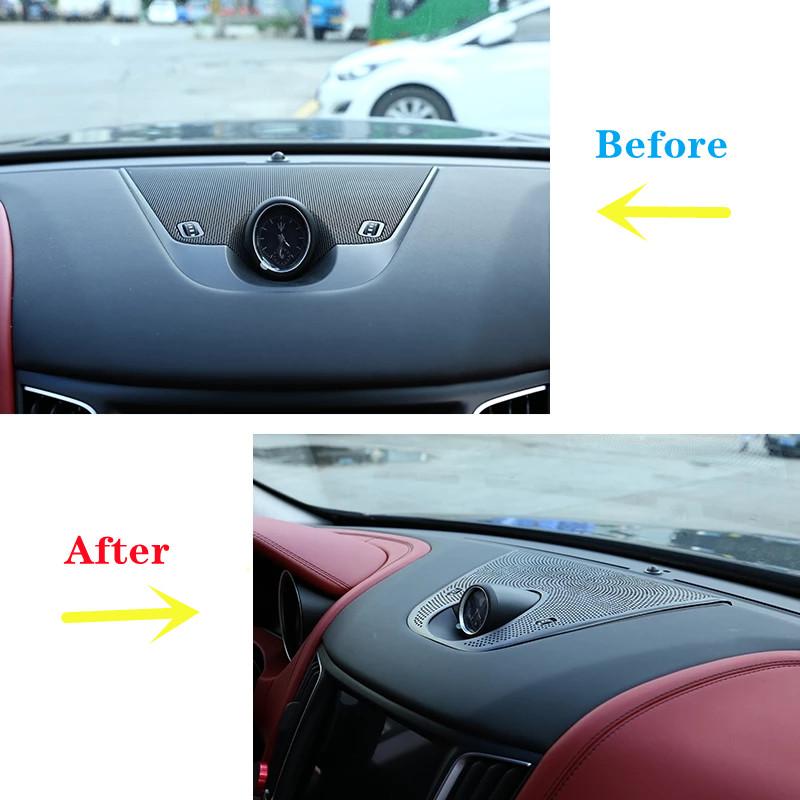 Černá hliníková slitina Auto Palubní deska Audio Mřížka reproduktoru Krycí lišta Samolepky Vhodné pro Maserati Levante Auto
