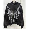Premium Streetwear Hoodie With Rhinestone Embellishment Oversized Zip-Up Sweatshirt Men Cotton Blend Loose Fit