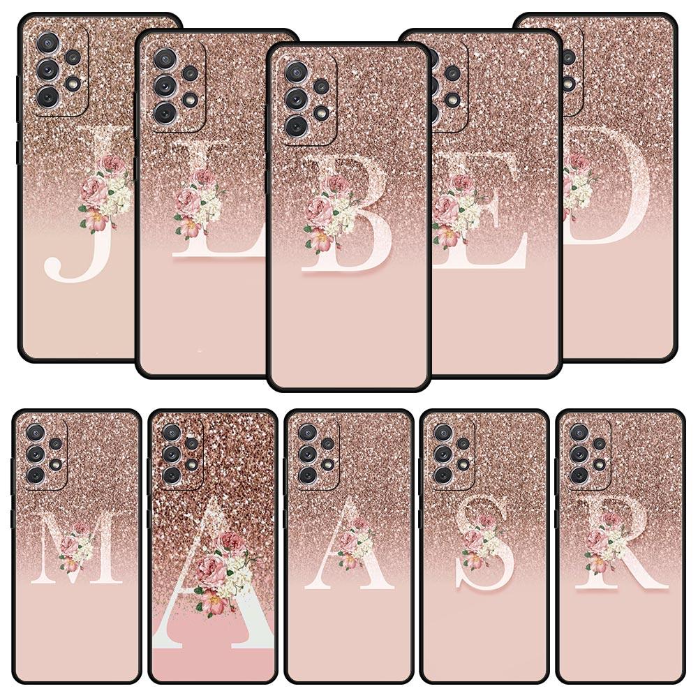 Letter Pink Shiny M R Phone Case for Samsung A51 A71 A21S A12 A11 A15 A25 A31 A41 A23 A33 A53 A73 A03S A05S A13 5G A35 A55 Cover