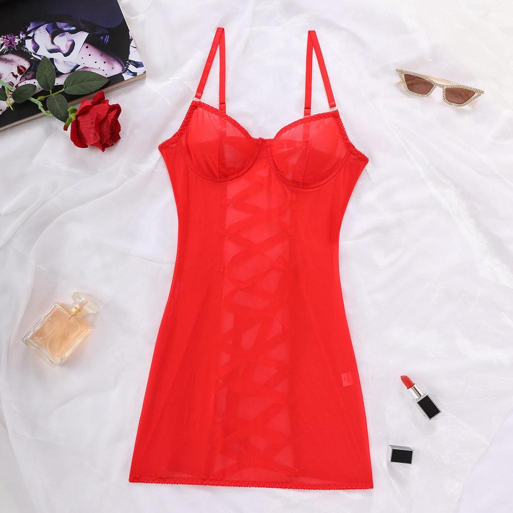 Seductive Mesh Lace Camisole Bodysuit Nightgown