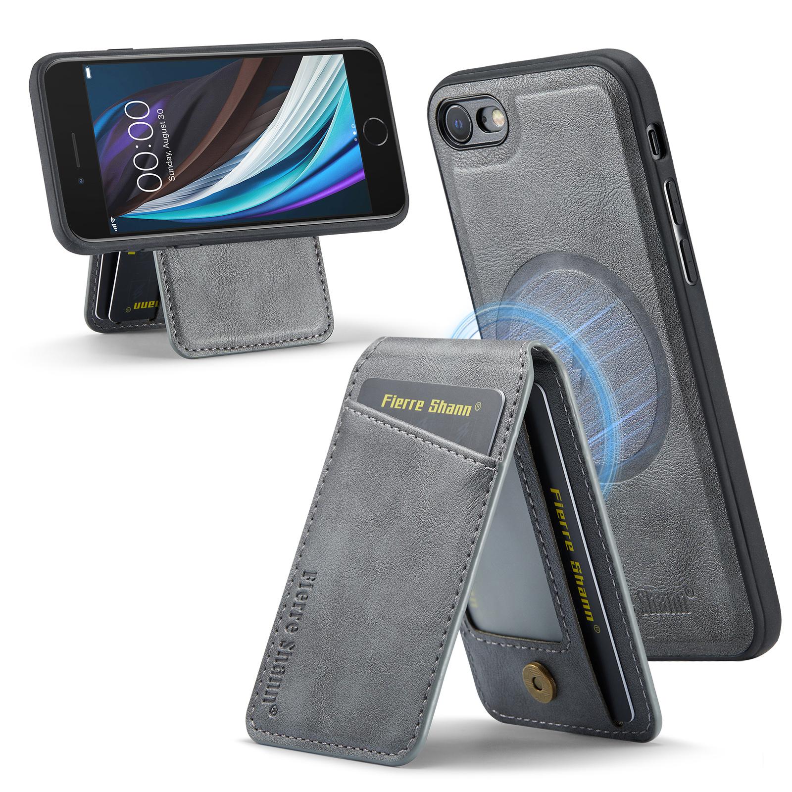 

025 Style ForiPhone 7/8/SE (2020)/(2022) Kickstand Case Magnetic PU+TPU Phone Cover with Card Holder Grey