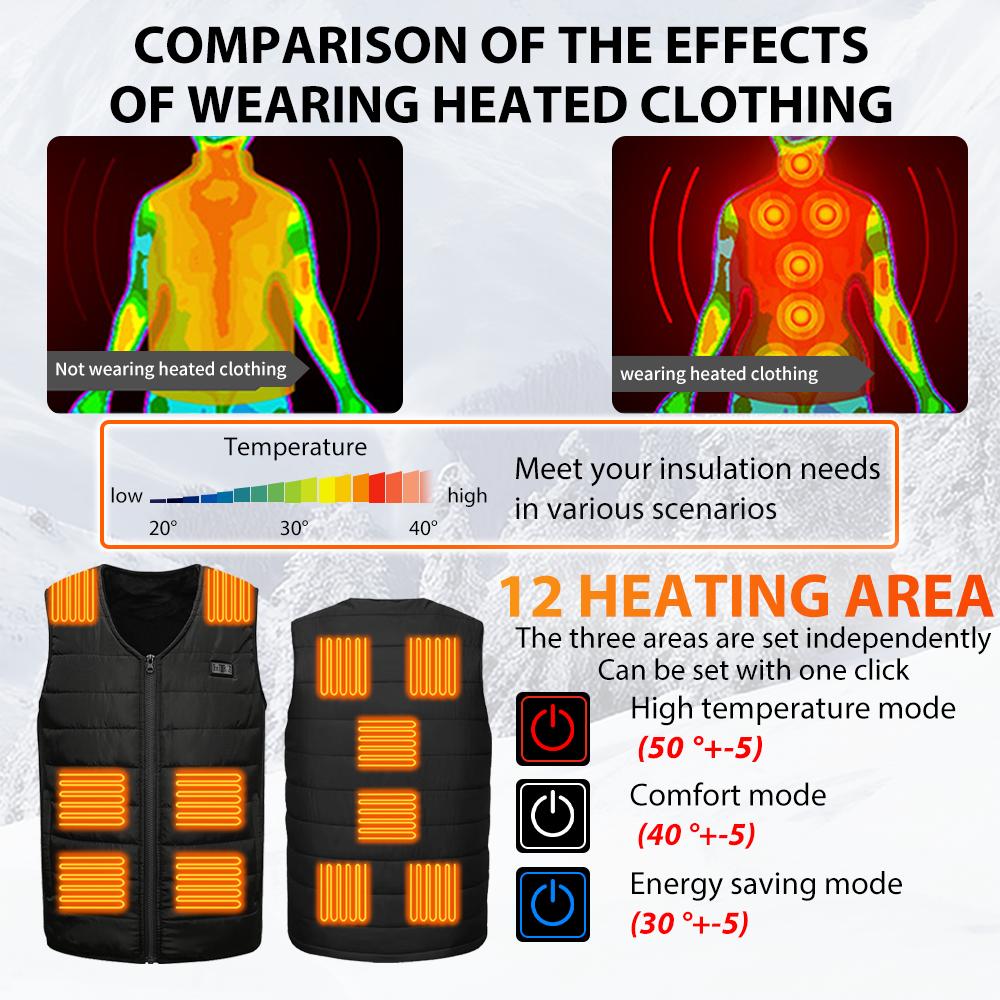 12zónová vyhřívaná vesta USB Chytrá Konstantní Teplota Motocyklová Vesta Pro Muže Ženy Zimní Lov Teplejší Vesta Bunda