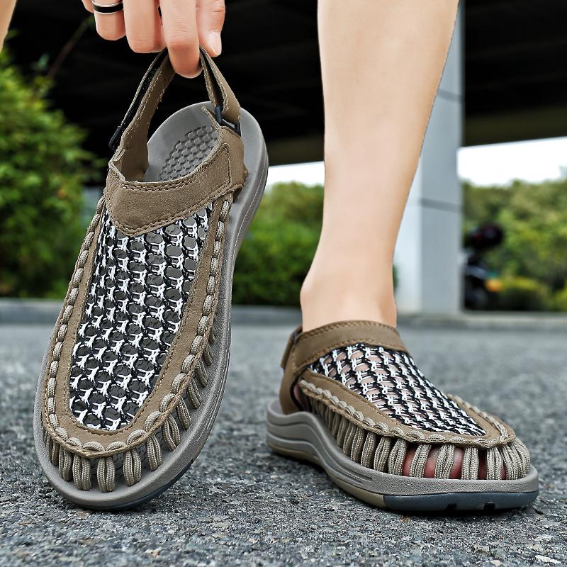 Fashion New Design Mesh Cloth Sandals Men Breathable Summer Flat Outdoor Handmade Sandals Antiskid Beach Sneakers Hollow Out Desert Shoe