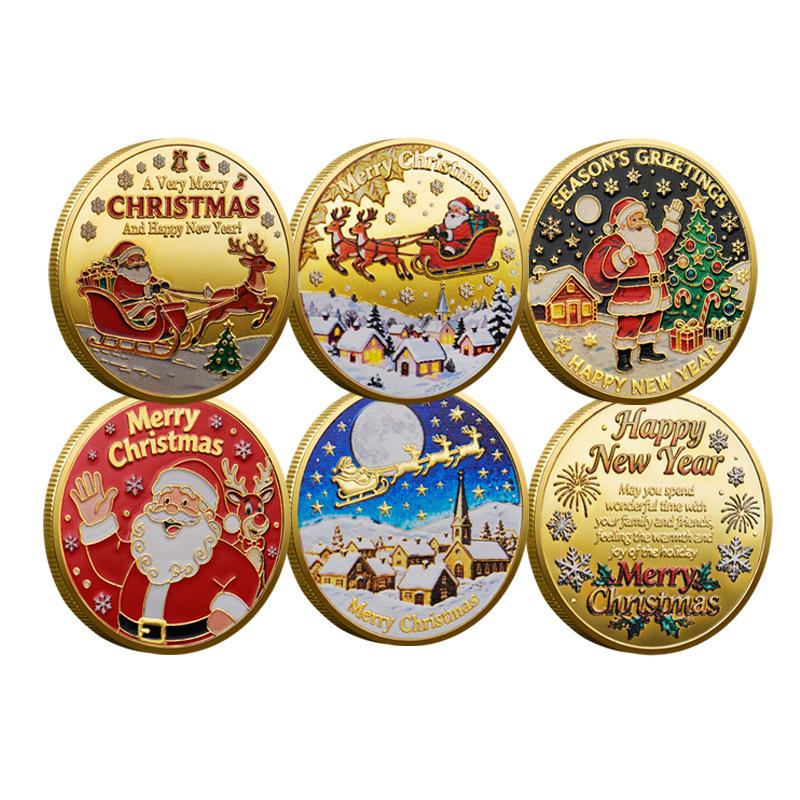 Weihnachts-Gedenkmünze, Weihnachtsmann-Münze, Elch-Schneehaus-Goldmünze, Feiertags-Gedenkmünze, Neujahrssegen-Münze, Weihnachtsgeschenk für Kinder