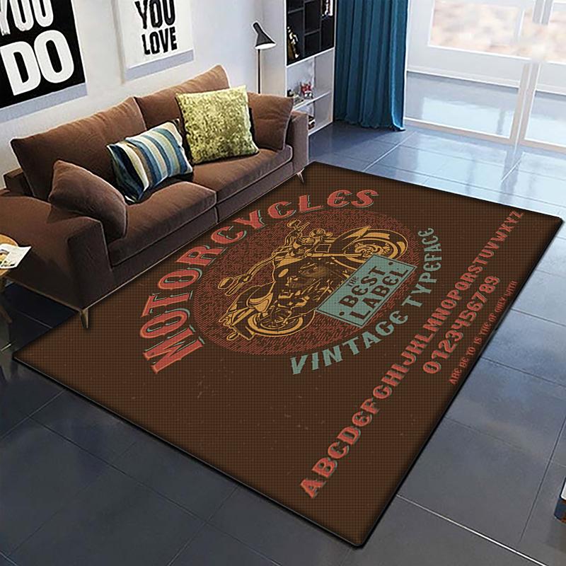 3D Retro Motorcycle Rug Large,Carpet Rug for Living Room Bedroom Sofa Decoration,Doormat Kitchen Non-slip Floor Mat Picnic  Camp