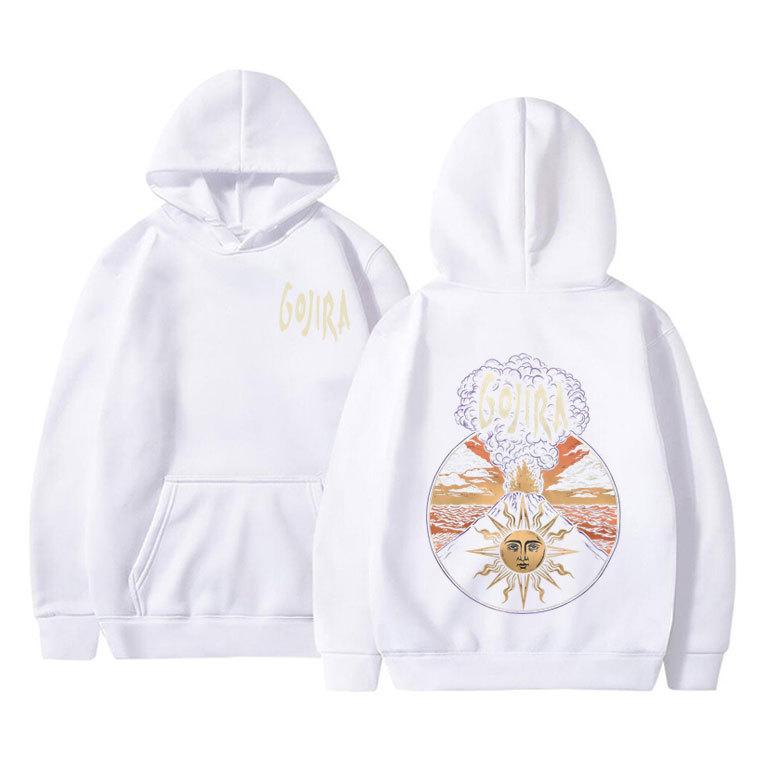 The French metal band Gojira's music album "Lava" features a printed hoodie, sweatshirt and casual sporty pullover on the street