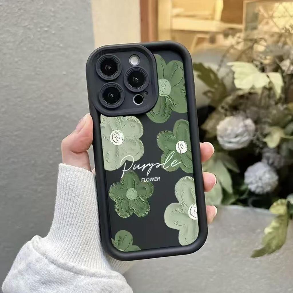 Trendy Green Floral Oil Painting Phone Case for iPhone 13/14/15Pro/16ProMax & Apple 17