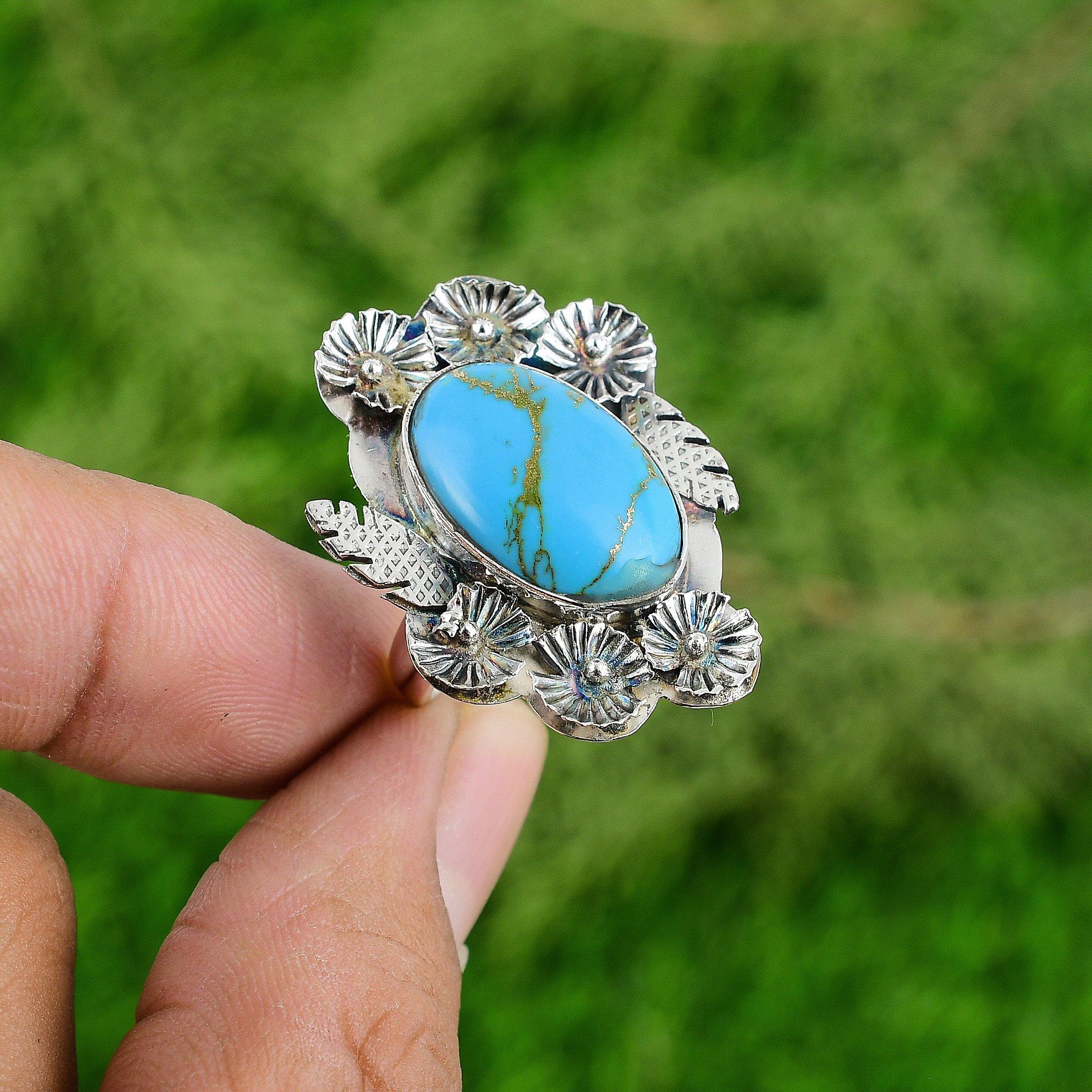 

Кольцо-солитер в виде цветка из натуральной меди с аризонской бирюзой, регулируемое, серебро 925 пробы Adjustable
