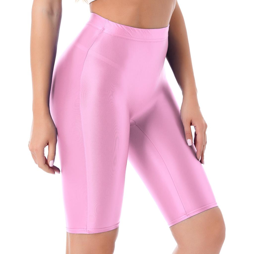 Womens High Waist Glossy Shorts Elastic Fit Workout Leggings Swimwear Athletic Casual Bottoms