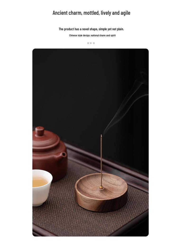 Zen Round North American Walnut Incense Holder with Agarwood Incense Sticks - Chinese Style Solid Wood Household Burner