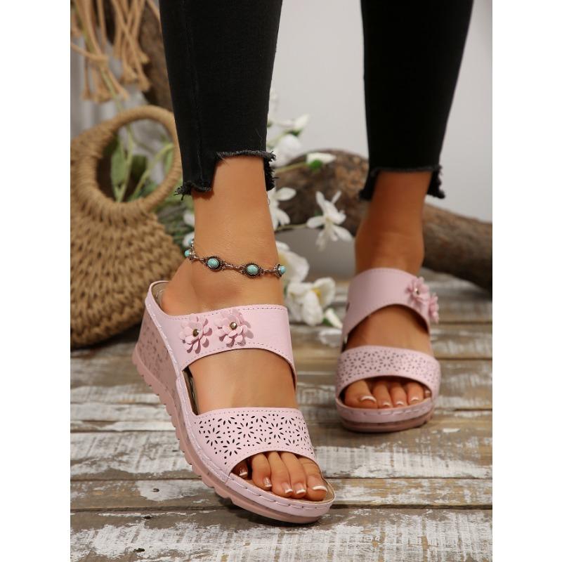 Fashion Summer Women Slippers Plus Size Women's Shoes Retro Roman Sandals Women Pu Casual Flower Wedge Sandals Platform Slippers