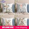 Cute Bunny Cushion Cover Farmhouse Home Decor Pillowcase Cartoon Rabbit Printed Cushion Pillows Cover Happy Easter Decorations