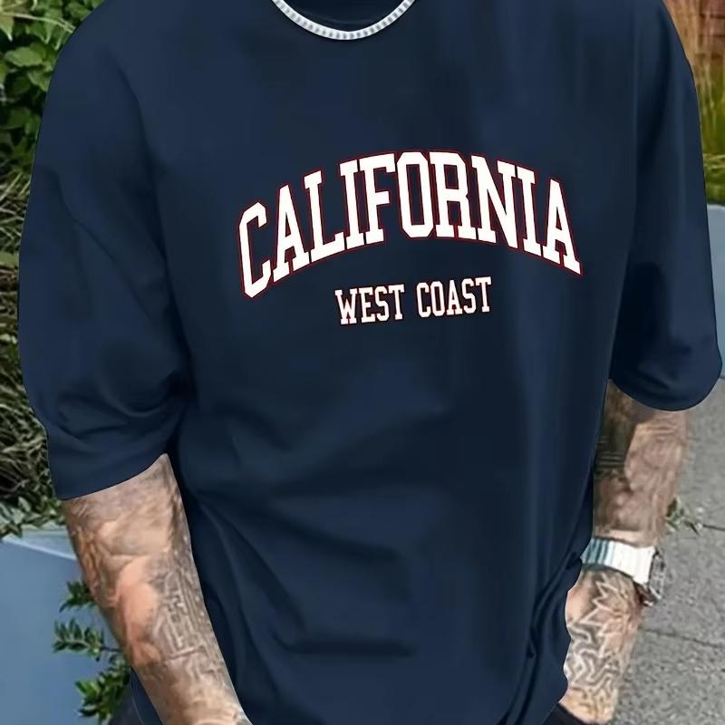 New Plus Size Cotton Men's CALIFORNIA WEST COAST Retro Printed T-shirt with Letters Casual Summer Fashion New Fashion T-shirt